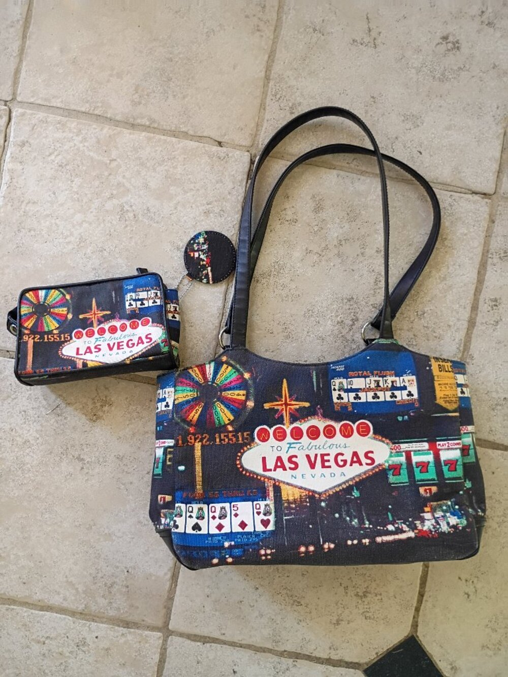 Frankie & Johnnie vintage Las Vegas gamble print tote shoulder bag